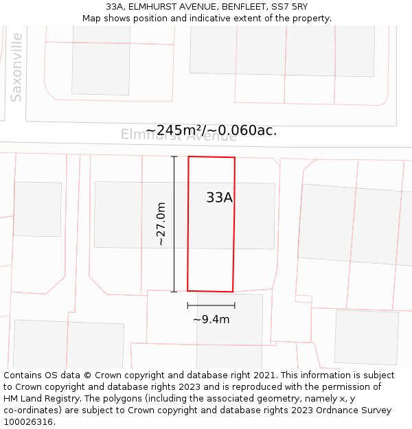 33A, ELMHURST AVENUE, BENFLEET, SS7 5RY: Plot and title map