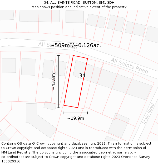 34, ALL SAINTS ROAD, SUTTON, SM1 3DH: Plot and title map