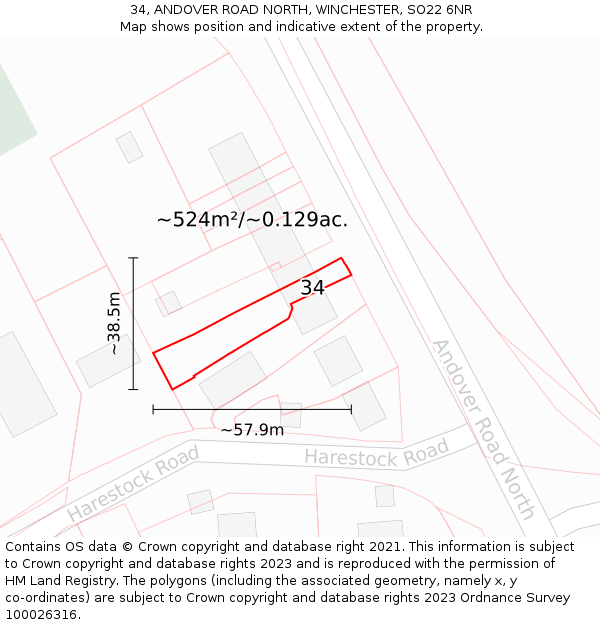 34, ANDOVER ROAD NORTH, WINCHESTER, SO22 6NR: Plot and title map