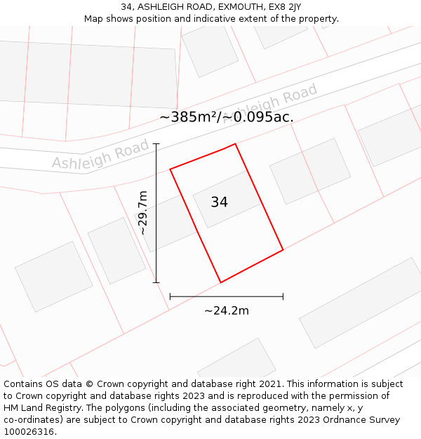 34, ASHLEIGH ROAD, EXMOUTH, EX8 2JY: Plot and title map