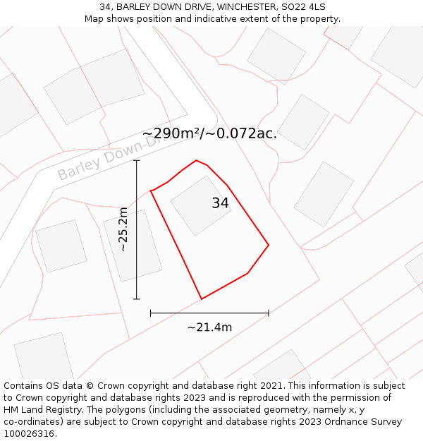 34, BARLEY DOWN DRIVE, WINCHESTER, SO22 4LS: Plot and title map