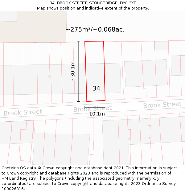 34, BROOK STREET, STOURBRIDGE, DY8 3XF: Plot and title map