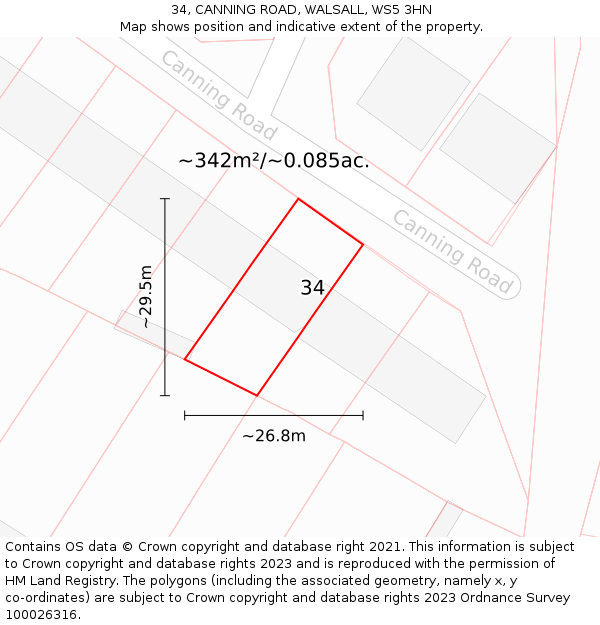 34, CANNING ROAD, WALSALL, WS5 3HN: Plot and title map