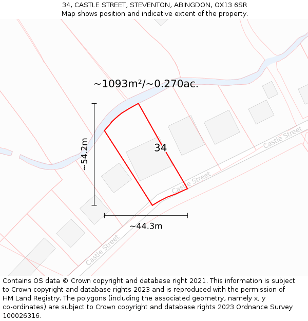 34, CASTLE STREET, STEVENTON, ABINGDON, OX13 6SR: Plot and title map