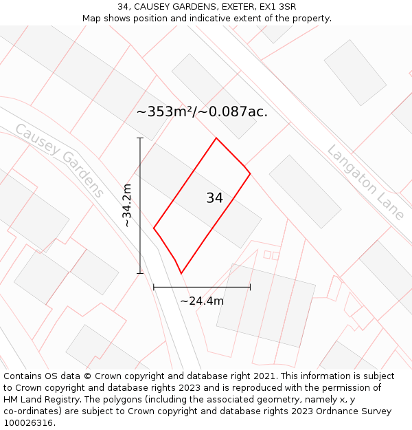 34, CAUSEY GARDENS, EXETER, EX1 3SR: Plot and title map