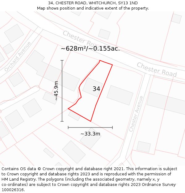 34, CHESTER ROAD, WHITCHURCH, SY13 1ND: Plot and title map