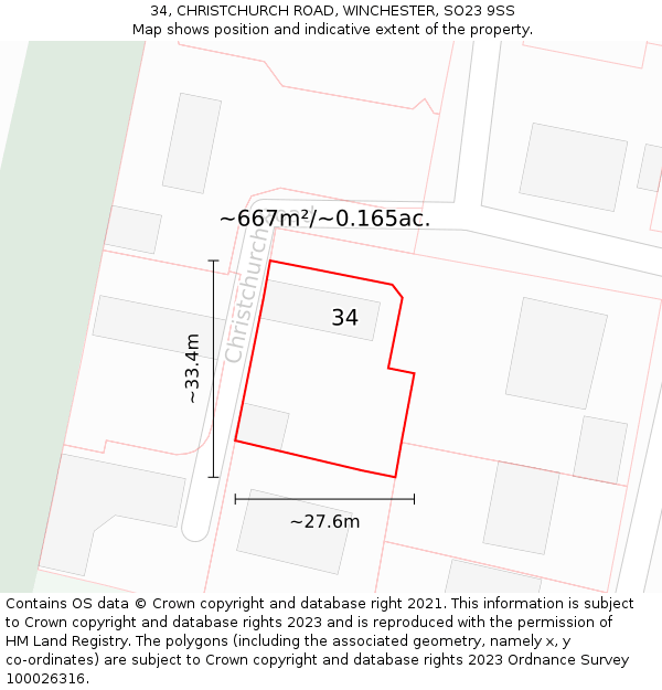 34, CHRISTCHURCH ROAD, WINCHESTER, SO23 9SS: Plot and title map