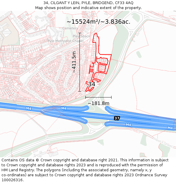 34, CILGANT Y LEIN, PYLE, BRIDGEND, CF33 4AQ: Plot and title map