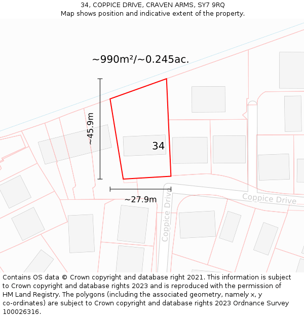 34, COPPICE DRIVE, CRAVEN ARMS, SY7 9RQ: Plot and title map