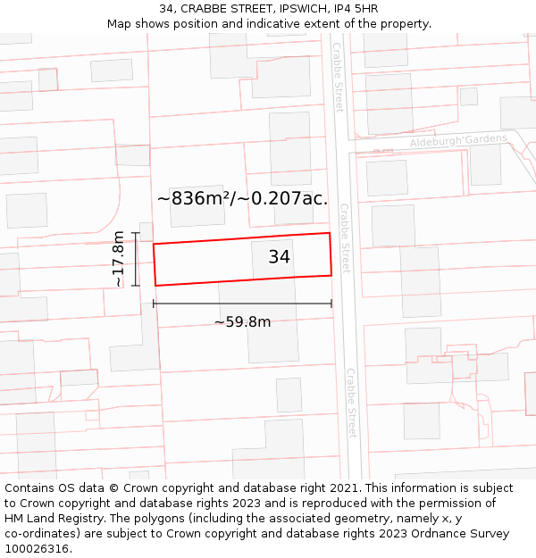 34, CRABBE STREET, IPSWICH, IP4 5HR: Plot and title map