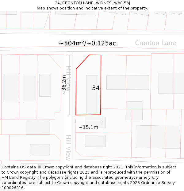 34, CRONTON LANE, WIDNES, WA8 5AJ: Plot and title map