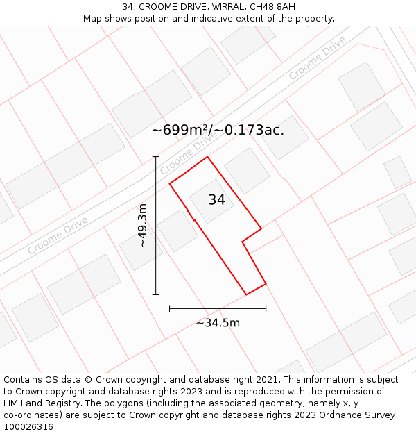 34, CROOME DRIVE, WIRRAL, CH48 8AH: Plot and title map