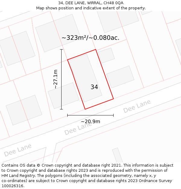 34, DEE LANE, WIRRAL, CH48 0QA: Plot and title map