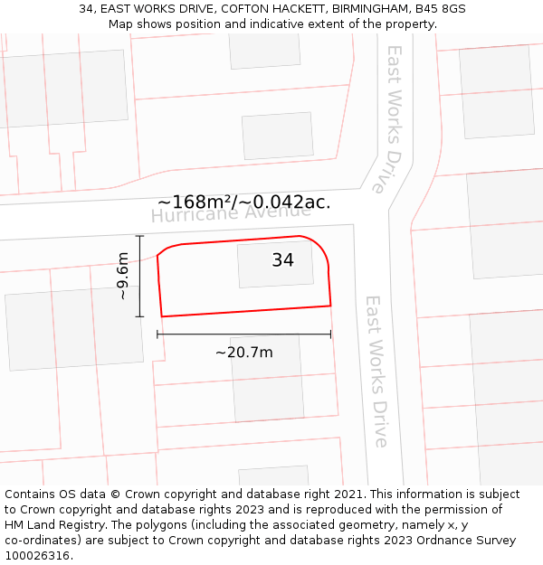 34, EAST WORKS DRIVE, COFTON HACKETT, BIRMINGHAM, B45 8GS: Plot and title map