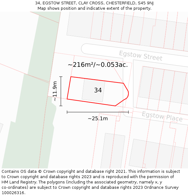 34, EGSTOW STREET, CLAY CROSS, CHESTERFIELD, S45 9NJ: Plot and title map