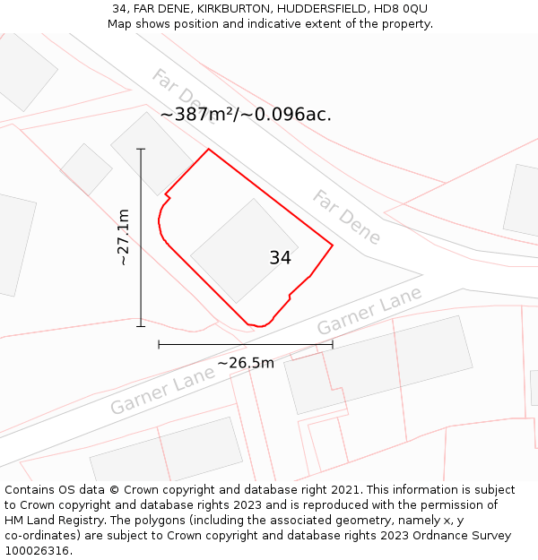 34, FAR DENE, KIRKBURTON, HUDDERSFIELD, HD8 0QU: Plot and title map