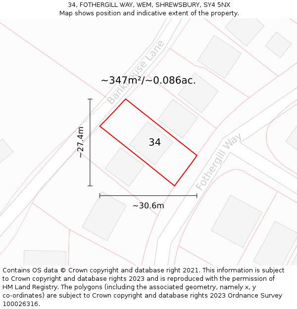 34, FOTHERGILL WAY, WEM, SHREWSBURY, SY4 5NX: Plot and title map