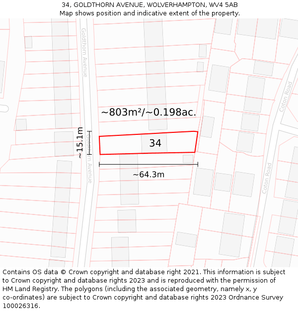34, GOLDTHORN AVENUE, WOLVERHAMPTON, WV4 5AB: Plot and title map