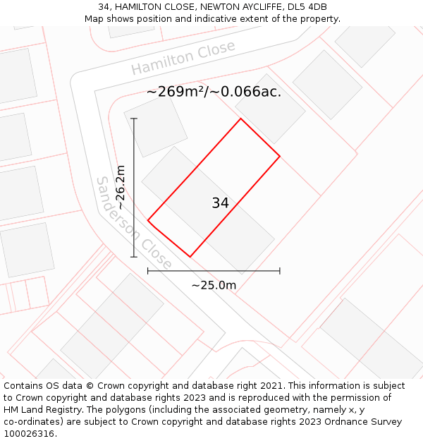 34, HAMILTON CLOSE, NEWTON AYCLIFFE, DL5 4DB: Plot and title map