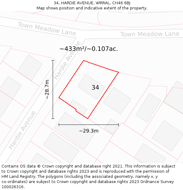 34, HARDIE AVENUE, WIRRAL, CH46 6BJ: Plot and title map
