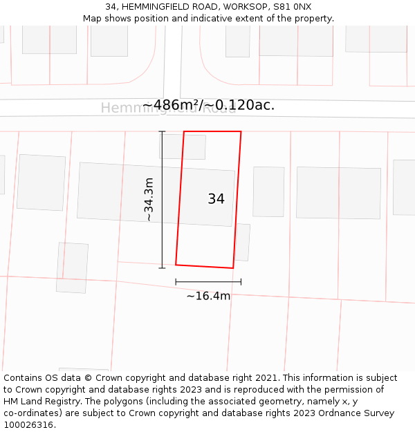 34, HEMMINGFIELD ROAD, WORKSOP, S81 0NX: Plot and title map