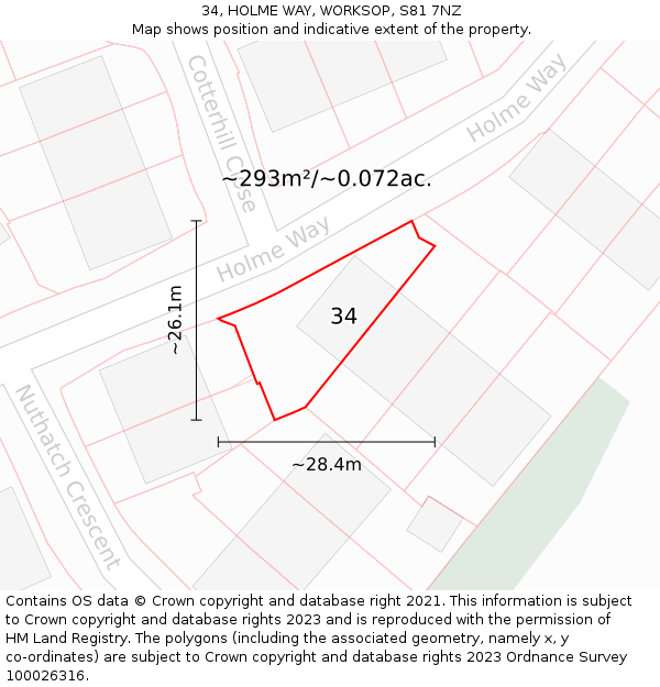 34, HOLME WAY, WORKSOP, S81 7NZ: Plot and title map