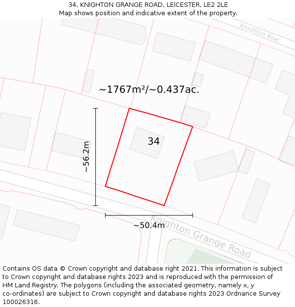 34, KNIGHTON GRANGE ROAD, LEICESTER, LE2 2LE: Plot and title map