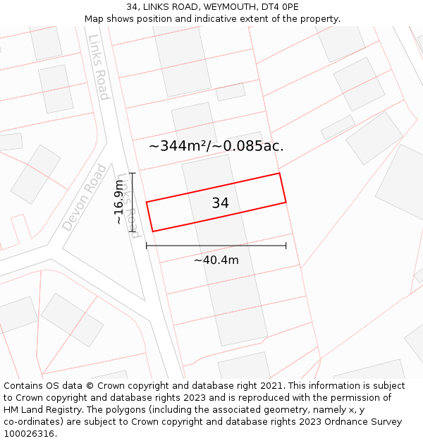 34, LINKS ROAD, WEYMOUTH, DT4 0PE: Plot and title map