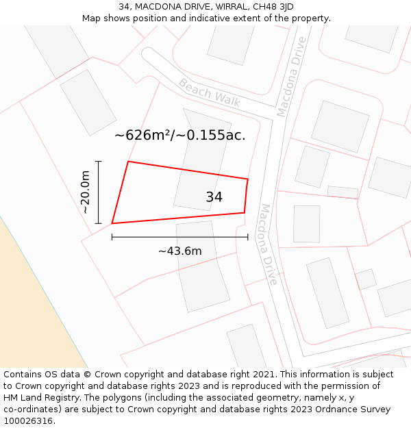 34, MACDONA DRIVE, WIRRAL, CH48 3JD: Plot and title map