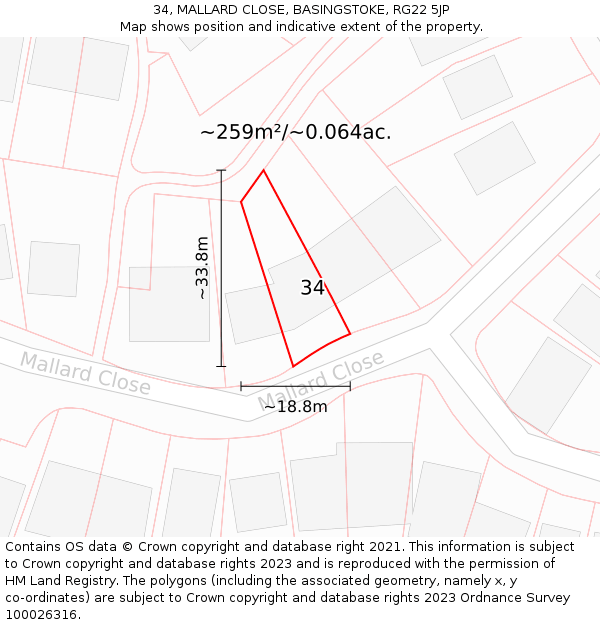 34, MALLARD CLOSE, BASINGSTOKE, RG22 5JP: Plot and title map