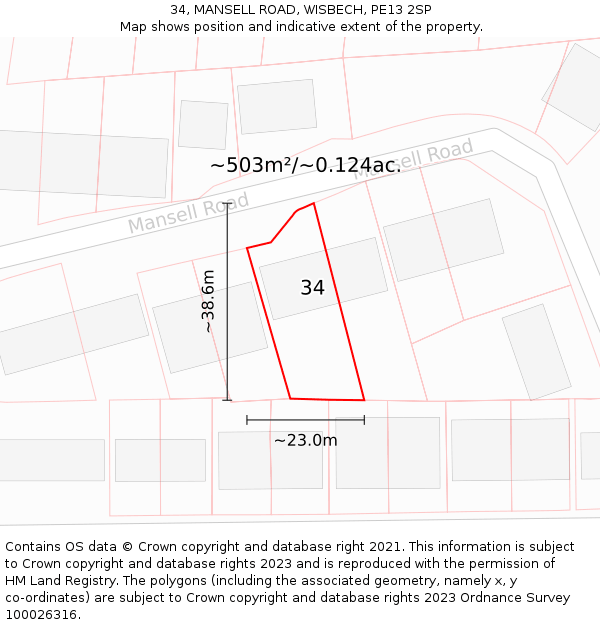 34, MANSELL ROAD, WISBECH, PE13 2SP: Plot and title map