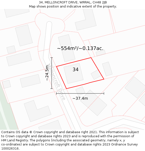 34, MELLONCROFT DRIVE, WIRRAL, CH48 2JB: Plot and title map