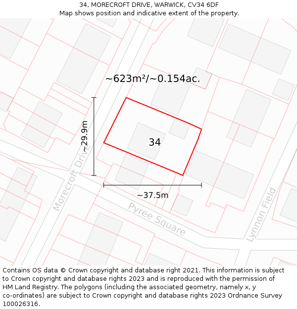 34, MORECROFT DRIVE, WARWICK, CV34 6DF: Plot and title map