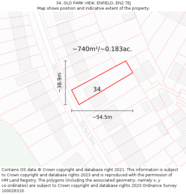 34, OLD PARK VIEW, ENFIELD, EN2 7EJ: Plot and title map