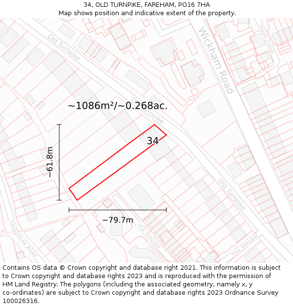 34, OLD TURNPIKE, FAREHAM, PO16 7HA: Plot and title map