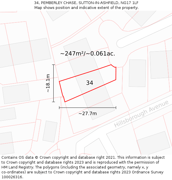 34, PEMBERLEY CHASE, SUTTON-IN-ASHFIELD, NG17 1LF: Plot and title map