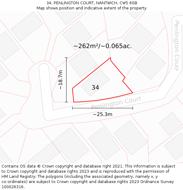 34, PENLINGTON COURT, NANTWICH, CW5 6SB: Plot and title map