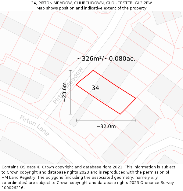 34, PIRTON MEADOW, CHURCHDOWN, GLOUCESTER, GL3 2RW: Plot and title map