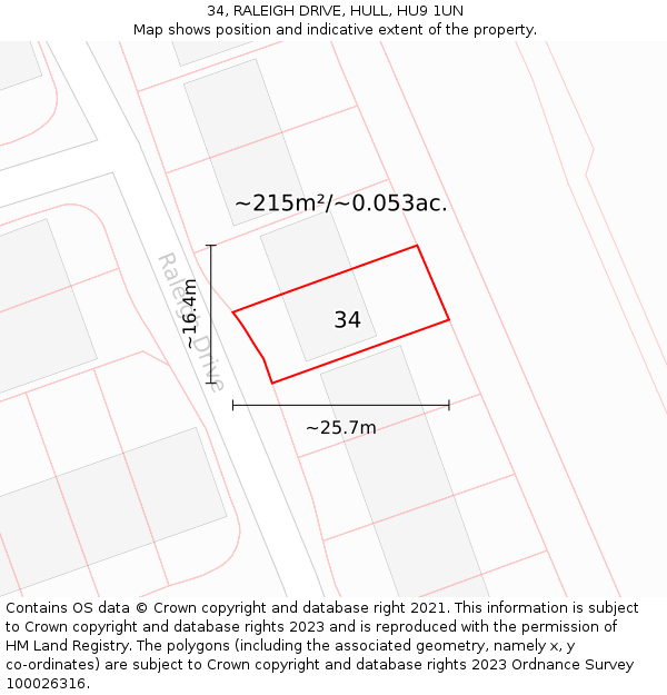34, RALEIGH DRIVE, HULL, HU9 1UN: Plot and title map
