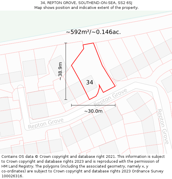 34, REPTON GROVE, SOUTHEND-ON-SEA, SS2 6SJ: Plot and title map