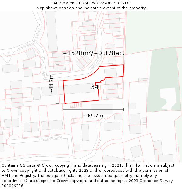 34, SAMIAN CLOSE, WORKSOP, S81 7FG: Plot and title map