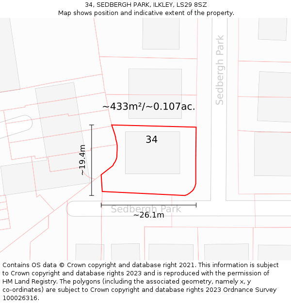 34, SEDBERGH PARK, ILKLEY, LS29 8SZ: Plot and title map