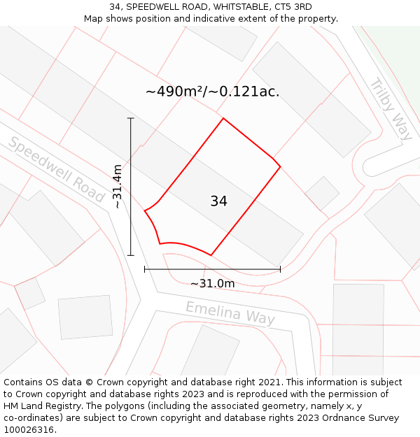 34, SPEEDWELL ROAD, WHITSTABLE, CT5 3RD: Plot and title map