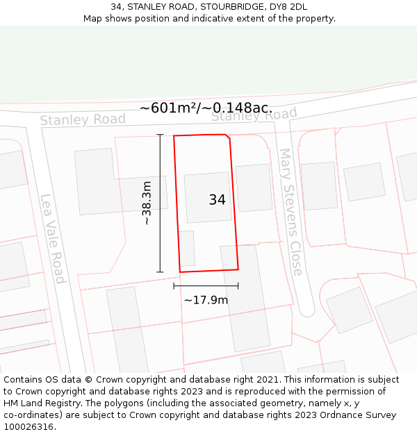 34, STANLEY ROAD, STOURBRIDGE, DY8 2DL: Plot and title map