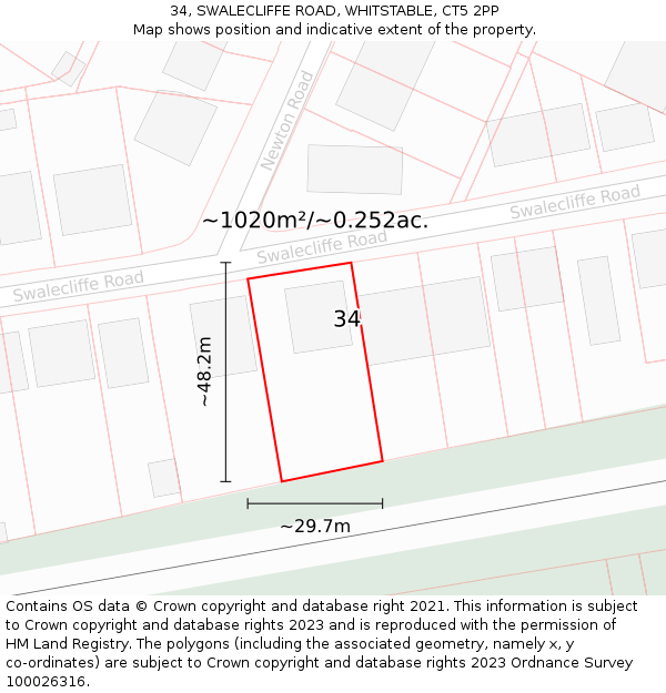 34, SWALECLIFFE ROAD, WHITSTABLE, CT5 2PP: Plot and title map
