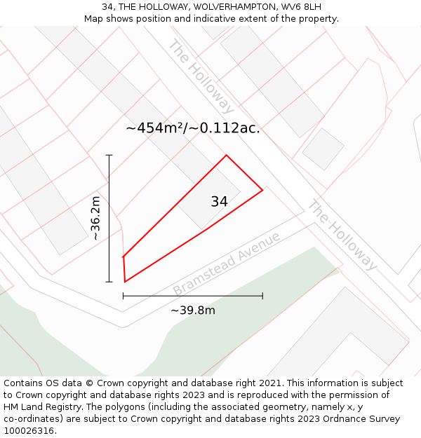 34, THE HOLLOWAY, WOLVERHAMPTON, WV6 8LH: Plot and title map