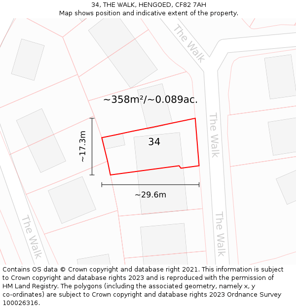34, THE WALK, HENGOED, CF82 7AH: Plot and title map