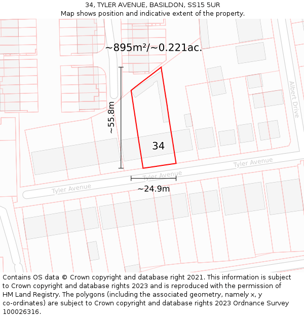 34, TYLER AVENUE, BASILDON, SS15 5UR: Plot and title map