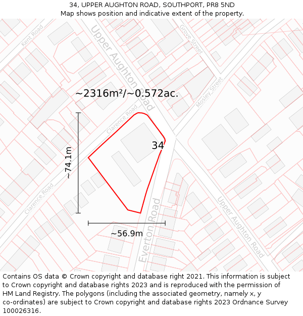 34, UPPER AUGHTON ROAD, SOUTHPORT, PR8 5ND: Plot and title map