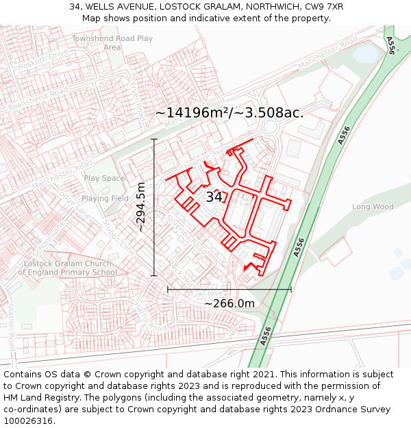 34, WELLS AVENUE, LOSTOCK GRALAM, NORTHWICH, CW9 7XR: Plot and title map